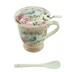 Caneca de Porcelana com Infusor passarinho 300ml. - Limorisue Porcelanas