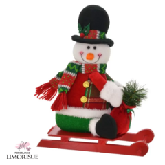 Boneco de neve decorativo no trenó vermelho 28cm - comprar online