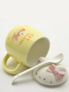 Caneca Cerâmica de 320ml Rosa - Gato Gatinho com Tampa e Colher - comprar online