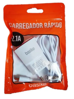 Carregador Celular Fonte Rápido Basike 2.1a com cabo V8 (cabo não carrega tipo c)