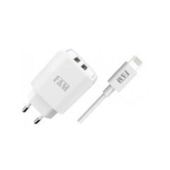 Kit Carregador Cabo Para Iphone Lightning 2 usb 2.4a FAM homologado anatel - Pagno Shop