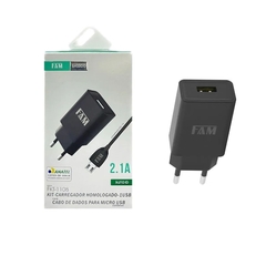 Kit Carregador celular + cabo usb V8 homologado anatel - Fam