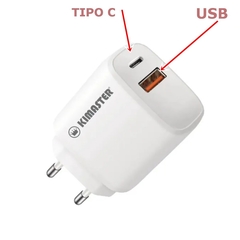 KIT CARREGADOR CABO USB-C / LIGHTNING PD+QC3.0 KIMASTER