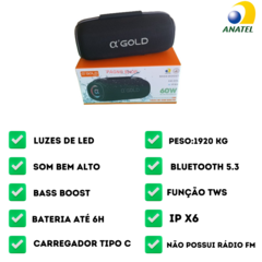 Caixa de som bluetooth A GOLD 60 W BASS BOOST IPX6 Função TWS SM-07A