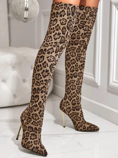 Botas calcet n con patr n de leopardo de serraje falso de punta