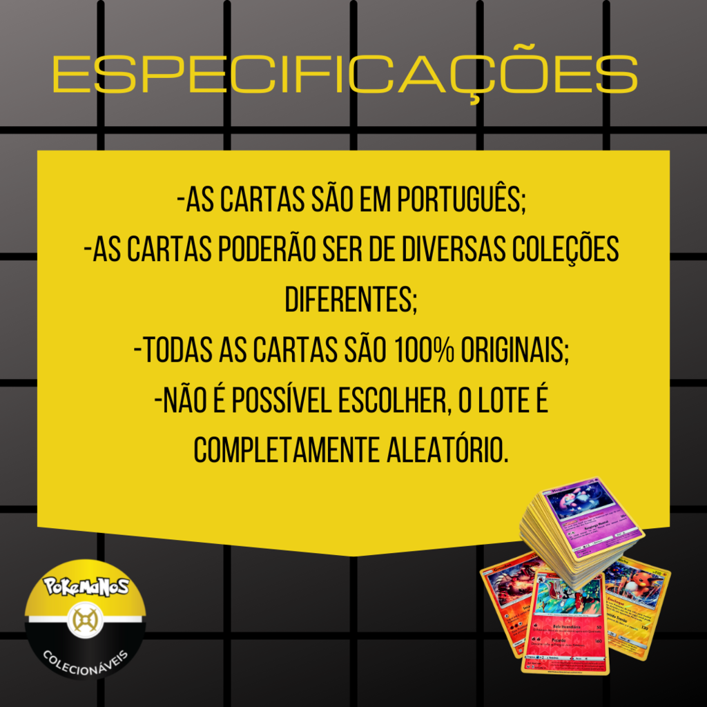 Kit 100 Cartas Pokémon Aleatórias Sem Repetidas