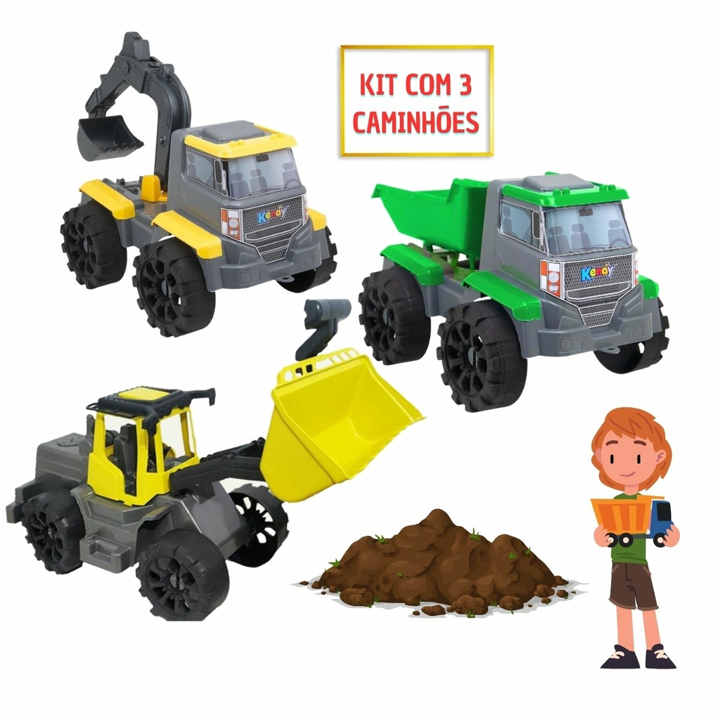 Kit de Caminhões com Trator de Brinquedo