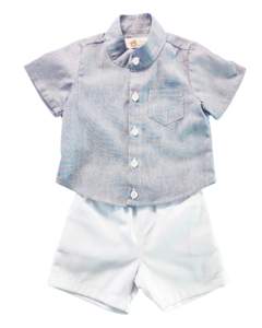 Conjunto Bermuda Camisa Listrada Azul