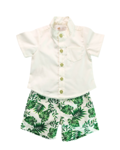 Conjunto Camisa Bermuda Floral Verde