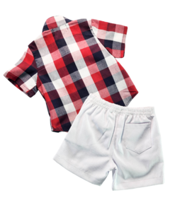 Conjunto Bermuda Camisa Xadrez Azul Marinho e Vermelho na internet