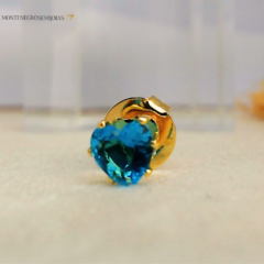 Conjunto de Brincos Coração de Zircônia Azul, Semijoia em Ouro 18K - Montenegro Semijoias