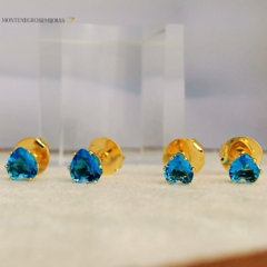 Conjunto de Brincos Coração de Zircônia Azul, Semijoia em Ouro 18K na internet