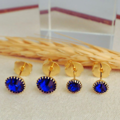 Conjunto de Brincos em Zircônia Azul Marinho ,Semijoia em Ouro 18k - comprar online