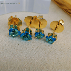 Conjunto de Brincos Coração de Zircônia Azul, Semijoia em Ouro 18K - comprar online