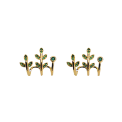 Brinco EARCUFF Folhas Verdes com Micro Zircônia ,Semijoia em Ouro 18K