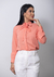 Camisa feminina - manga longa - Botton de flor - Crepe GGT - Cor laranja claro - Ref. CM.121.11.04