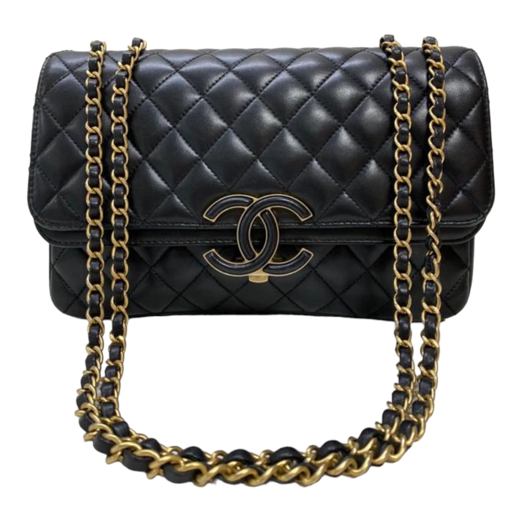 Bolsa Chanel CC Chic Double Flap Bag Quilted Lambskin Preta