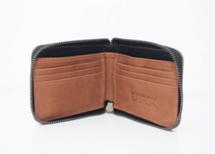 BILLETERA DE CUERO MARRON CON CIERRE - comprar online