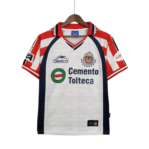 Camisa Retrô Chivas Guadalajara 1999/2000 - Masculina Atlética - Branca com  detalhes em vermelho e azul com todos os patrocínios