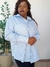 Camisa Feminina Listrada Tricoline com Bolso Frontal Azul/Branca - Rw Fashion Modas