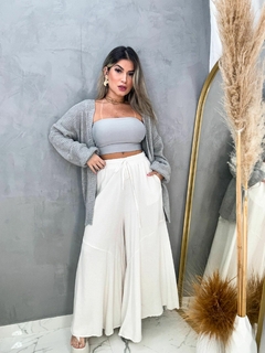 CALÇA PANTALONA ESTILO BOHO EM LINHO