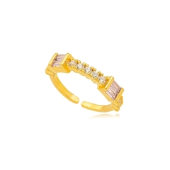 Anel cravejado rosa quartzo dourado regulavel | 90249