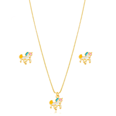 Conjunto Infantil Unicórnio Esmaltado Dourado | 92198