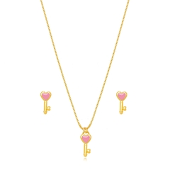 Conjunto Infantil Chave Esmaltada Rosa Dourado | 92202