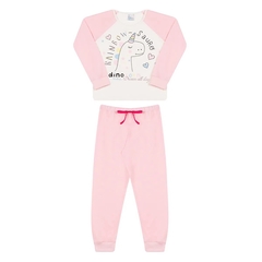 PIJAMA INFANTIL LONGO ESTAMPA DINOCORNIO OFF WHITE/ROSA