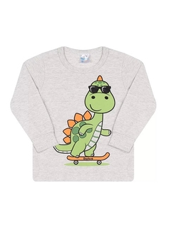 PIJAMA INFANTIL LONGO ESTAMPA DINO SKATE CINZA MESCLA/AZUL MARINHO - comprar online