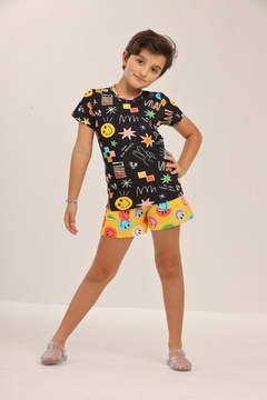 SHORTS INFANTIL MOLETINHO ESTAMPA SMILE FELIZ - Tuca Pituca Moda Infantil