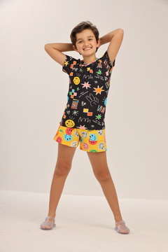 SHORTS INFANTIL MOLETINHO ESTAMPA SMILE FELIZ - loja online