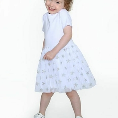 VESTIDO INFANTIL SAIA TUTU COM ESTRELAS PRATEADAS - comprar online