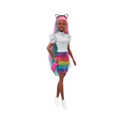 Boneca Barbie Penteado de Oncinha Leopard Rainbow Hair - Mattel - Ailo