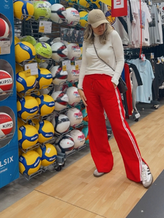 Calça Esportiva, Track Pants, Calça com Listra Lateral, Calça vermelha com listras brancas