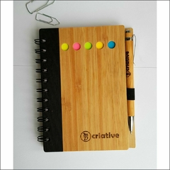 Bloco de anotação ecológico c/ capa de bambu + caneta de bambu (Ambos personalizados) - comprar online