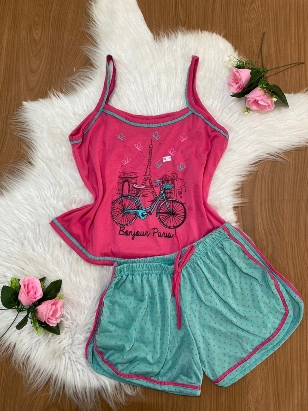 Baby Doll Feminino Adulto Regata e Short em Malha Estampada Mulher Maravilha