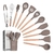 Kit C12 Utensílios De Cozinha Silicone Cabo Madeira