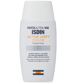 ISDIN FotoUltra 100 Active Unify SPF 50+, Protector Solar Facial con color, Aclara y unifica el tono de piel, 50 ml