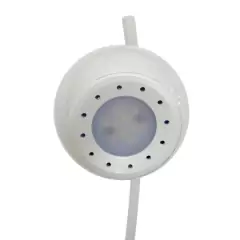 Abajur Luminária Cabeça Móvel Branco LED, com potência máxima de LED integrado 5W, voltagem bivolt automático (110V / 220V), fabricado em metal e plástico ABS, na cor branca, com altura de 42cm, profundidade de 16cm e largura de 16cm.