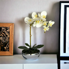 arranjo de flores artificiais orquídea vaso espelhado prata na internet