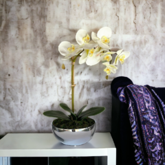 arranjo de flores artificiais orquídea vaso espelhado prata - comprar online