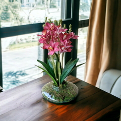Arranjo de Flores Artificiais Magnólia Vaso Ikebana - Altura: 38 cm, Largura: 20 cm, Profundidade: 20 cm.