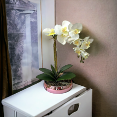 arranjo de flores artificiais orquidea vaso rose espelhado - Felicitadecor