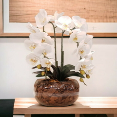 Arranjo de flores artificiais de orquídeas, com 45 cm de altura e 20 cm de largura. Decoração de alta qualidade com orquídeas sintéticas realistas. 