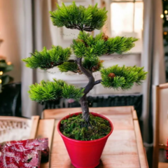 Árvore Artificial Bonsai Pinha com 50cm de Altura, 20cm de Largura e 30cm de Comprimento: Adorno Natural e Elegante para Decoração.