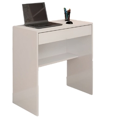 Escrivaninha de 1 gaveta em MDF branco - design minimalista com espaço funcional. Dimensões: 75cm (altura) x 40cm (profundidade) x 70cm (largura). Ideal para organização e produtividade no seu ambiente de trabalho ou estudo.