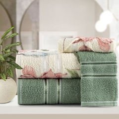 Jogo de toalhas Noblesse 4 peças: macias, felpudas e confeccionadas em 100% algodão. A cor bambu/majorie creme traz um toque de suavidade e elegância para o seu banheiro.
