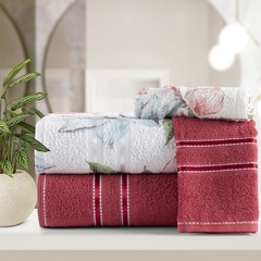 Jogo de toalhas Noblesse 4 peças: macias, felpudas e confeccionadas em 100% algodão. A cor pandora/majorie branco traz um toque de elegância e sofisticação para o seu banheiro.