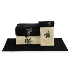 Jogo Toalha Elegance 5 Peças, bordada e confeccionada em 100% algodão de alta qualidade. As toalhas na cor preta trazem um ar de elegância e sofisticação para o seu banheiro.